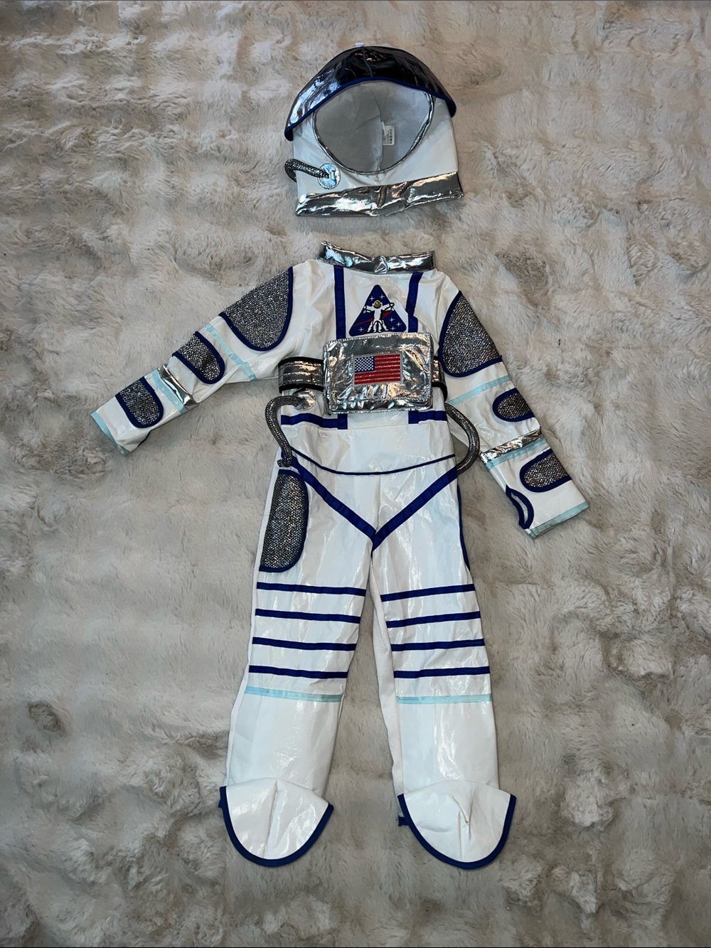 Astronaut Spaceflight Suit, Kids White and Silver Costume with Helmet
